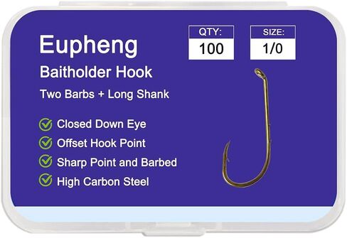 100pcs Baitholder Hooks with 2 Baitholder Barbs Down Eye, Live Bait Hook for Catfish, Bass, Trout Fishing Freshwater Saltwater Size: #6-4/0 in Saudi Arabia