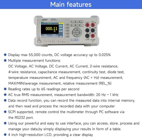 OWON Desktop Digital Multimeter with 3.5-inch LCD Display, Measures AC/DC Current, Voltage, and Temperature with True RMS Capability,Designed for Laboratories, Instruments, and Factories XDM1041 in Kuwait