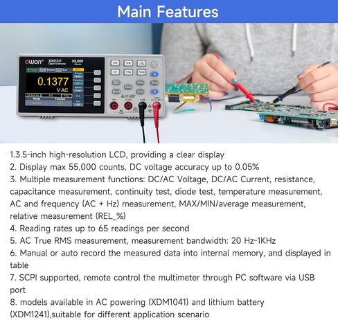 OWON Desktop Digital Multimeter with 3.5-inch LCD Display, Measures AC/DC Current, Voltage, and Temperature with True RMS Capability,Designed for Laboratories, Instruments, and Factories XDM1041 in Kuwait