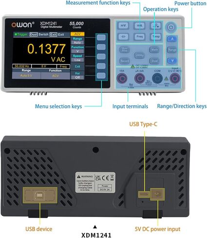OWON Desktop Digital Multimeter with 3.5-inch LCD Display, Measures AC/DC Current, Voltage, and Temperature with True RMS Capability,Designed for Laboratories, Instruments, and Factories XDM1041 in Kuwait