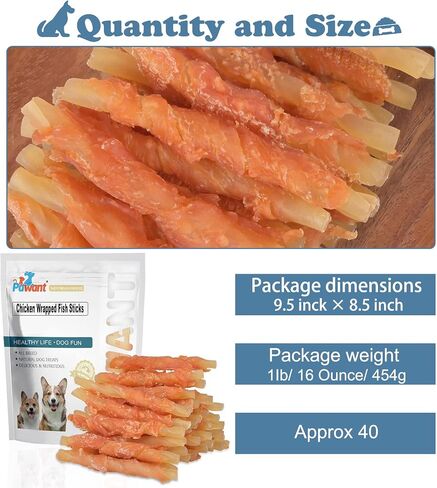 Dog Treats Soft Chews Rawhide Free Chicken Wrapped Cod Sticks for Puppy Training Snacks Dog Chews Treats 0.5lb/227g in Saudi Arabia