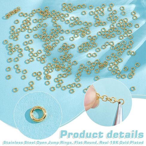 UNICRAFTALE 500Pcs Real 18K Gold Plated Open Jump Rings Stainless Steel Round Rings 2.5mm Golden Jump Ring Metal Connectors Rings for DIY Earring Bracelet Pendant Jewelry Accessories in Saudi Arabia