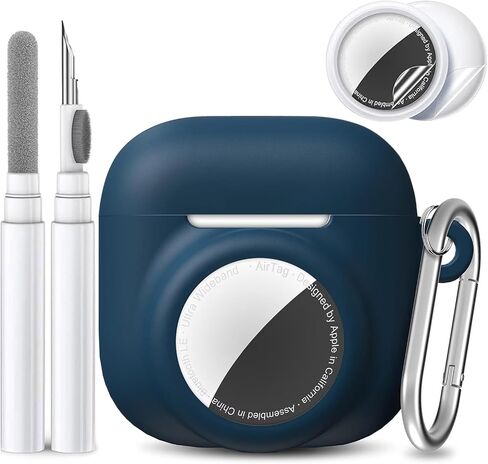 2 في 1 حالة السيليكون متوافقة مع Airpod 4 و Airtag ، وغطاء الجلد المضاد للخلع المضاد للخلع للجيل الرابع من AirPods مع 2 أجهزة كمبيوتر TPU شاشة و حبل شاشة (أسود) in Kuwait