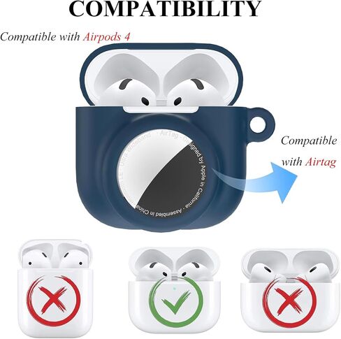 2 في 1 حالة السيليكون متوافقة مع Airpod 4 و Airtag ، وغطاء الجلد المضاد للخلع المضاد للخلع للجيل الرابع من AirPods مع 2 أجهزة كمبيوتر TPU شاشة و حبل شاشة (أسود) in Kuwait