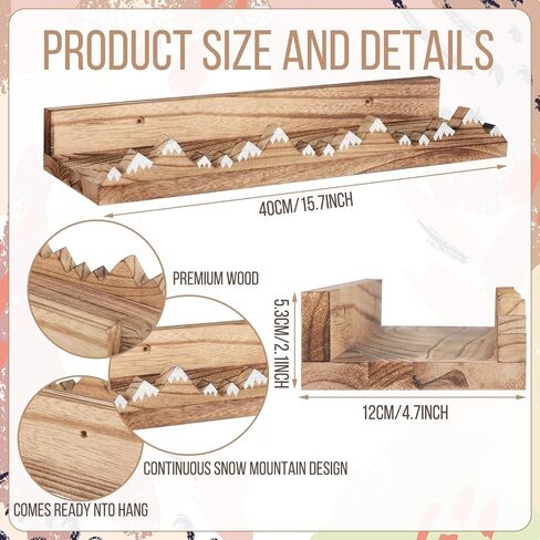 Wenqik 3 Pcs Snow Mountain Floating Shelves Wood Nursery Book Shelves Nursery Floating Shelves Wall Mounted Rustic Wooden Picture Ledge Shelf Floating Book Shelves for Kids Room (Dark Brown) in Saudi Arabia