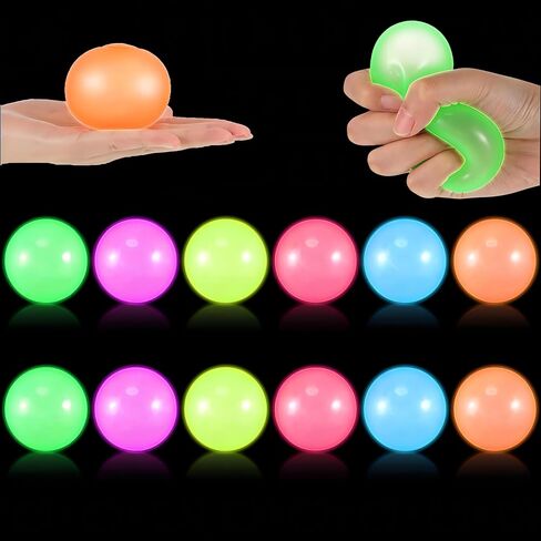 Ceiling Balls Glowing Sticky Balls, Stress Balls Glow in The Dark Toys, Luminous Stress Relieving Balls Fun Decompression Fidget Toy,Adult Stress Balls,Children's Autism Stress Relief Toys(6Pcs) in Saudi Arabia