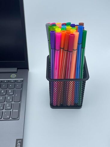 Metal Mesh Desk Organizer,Pen Holder for Desk with Drawer, Multi-functional Caddy Pen Organizers with 3 Compartments, Black in Saudi Arabia