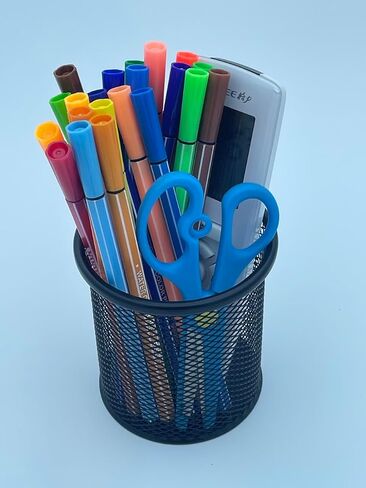 Metal Mesh Desk Organizer,Pen Holder for Desk with Drawer, Multi-functional Caddy Pen Organizers with 3 Compartments, Black in Saudi Arabia
