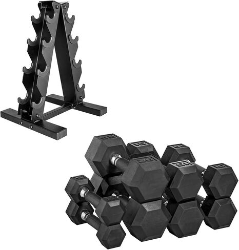 CAP Barbell 100 LB Coated Hex Dumbbell Weight Set with Vertical Rack in Saudi Arabia