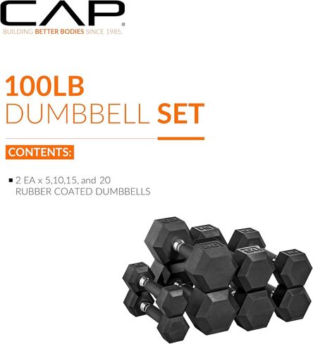 CAP Barbell 100 LB Coated Hex Dumbbell Weight Set with Vertical Rack in Saudi Arabia