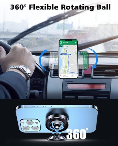 [2 Pack Magnetic Phone Holder car,[360°Rotation] car Mount Magnet,[4 N52 Magnets] Super Magnetic Force is Suitable for Most iPhone and samsumg Smartphones ，Black Phone Holder (Black) in Kuwait