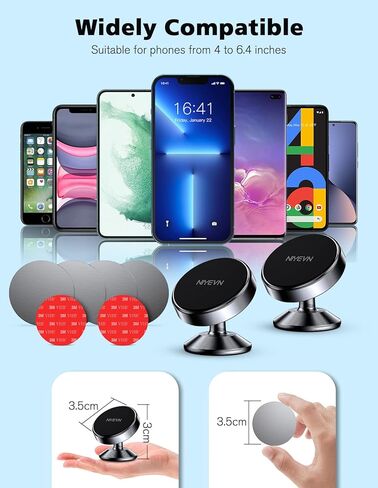 [2 Pack Magnetic Phone Holder car,[360°Rotation] car Mount Magnet,[4 N52 Magnets] Super Magnetic Force is Suitable for Most iPhone and samsumg Smartphones ，Black Phone Holder (Black) in Kuwait