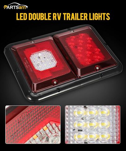 Partsam 2x مزدوج RV مقطورة أضواء الذيل 24-2835 LED أفقي عمودي سطح جبل مزدوج مقطورة ضوء الضوء الخلفي عدسة حمراء ضوء أحمر أسود قاعدة 12 فولت IP67 مقاوم للماء in Kuwait