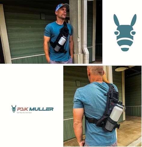 Crossbody Sling Bag Water Bottle Holder, RFID Back Pocket, Travel, Hiking, Everyday Go Bag, Chest Bag, Unisex, Slim Profile, Mid-Size (Black) in Saudi Arabia