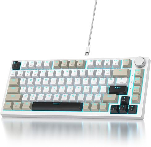 75% Wired Creamy Keyboard, Hot Swappable Mechanical Gaming Keyboard with Gasket Mounted, RGB Backlit, Red Switch, Knob Control for Win Pc Laptop(82White) in Kuwait