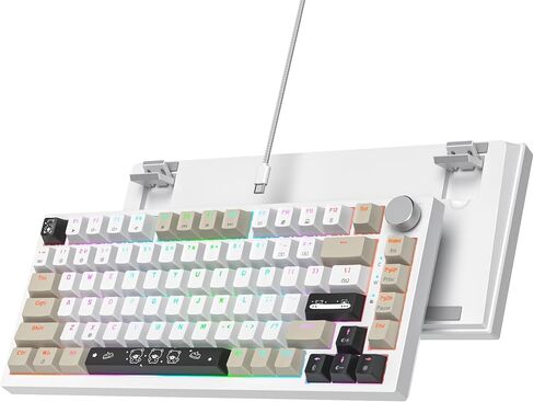 75% Wired Creamy Keyboard, Hot Swappable Mechanical Gaming Keyboard with Gasket Mounted, RGB Backlit, Red Switch, Knob Control for Win Pc Laptop(82White) in Kuwait