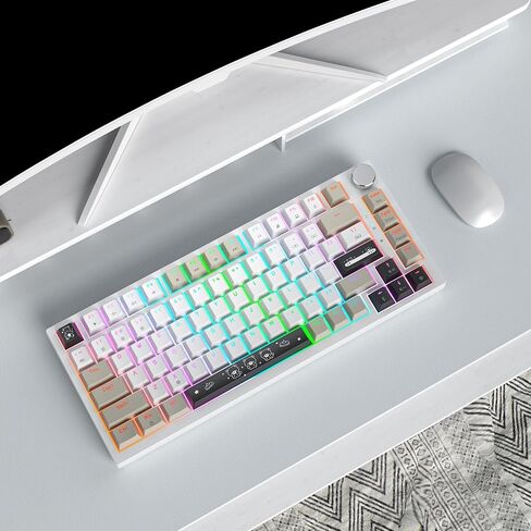 75% Wired Creamy Keyboard, Hot Swappable Mechanical Gaming Keyboard with Gasket Mounted, RGB Backlit, Red Switch, Knob Control for Win Pc Laptop(82White) in Kuwait