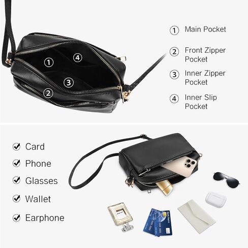 VOROLO Crossbody Bag Small Leather Triple Zip Crossbody Purse Shoulder Bag with Ajustable Strap for Women Navy in Kuwait