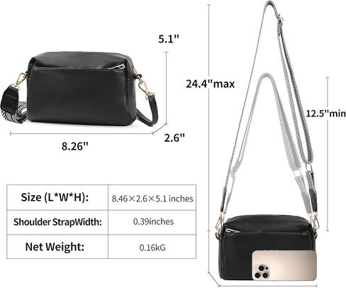 VOROLO Crossbody Bag Small Leather Triple Zip Crossbody Purse Shoulder Bag with Ajustable Strap for Women Navy in Kuwait