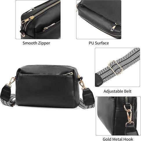 VOROLO Crossbody Bag Small Leather Triple Zip Crossbody Purse Shoulder Bag with Ajustable Strap for Women Navy in Kuwait