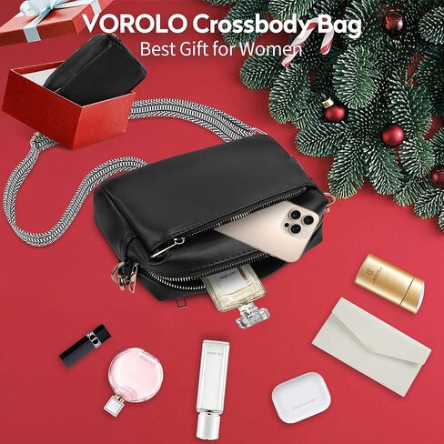 VOROLO Crossbody Bag Small Leather Triple Zip Crossbody Purse Shoulder Bag with Ajustable Strap for Women Navy in Kuwait