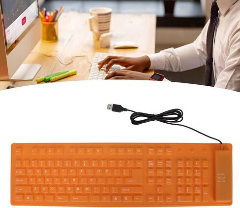 لوحة مفاتيح سلكية قابلة للطي USB ، 108 مفاتيح مفاتيح مفاتيح السيليكون ، لوحة مفاتيح قابلة للطي باهتة ، لوحة مفاتيح رولب مقاومة للماء محمولة للكمبيوتر المحمول (Orange) in Kuwait