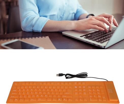 لوحة مفاتيح سلكية قابلة للطي USB ، 108 مفاتيح مفاتيح مفاتيح السيليكون ، لوحة مفاتيح قابلة للطي باهتة ، لوحة مفاتيح رولب مقاومة للماء محمولة للكمبيوتر المحمول (Orange) in Kuwait