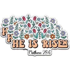 (3Pcs) He is Risen Matthew 28:6 Christian Stickers Decal Waterproof Vinyl Stickers Adult for Laptop Kindle Car Tumbler Water Bottle Mug Phone Notebook Helmet - Size 3"x1,6"