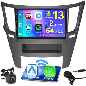 Hikity 2+64G Android 13 Carplay Stereo for Subaru Outback Legacy 2010-2014 with Wireless Carplay Android Auto, 9 Inch Touchscreen Radio GPS WiFi Bluetooth FM RDS MIC Backup Camera