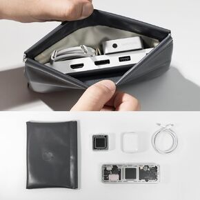 DOCKCASE 10in1 Black PU Leather Slim Desktop Electronics Accessories Organizer Case