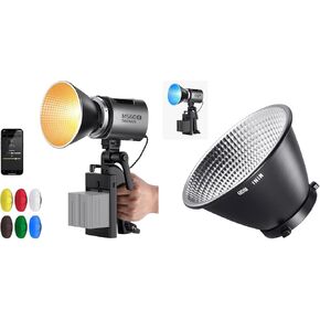 NEEWER MS60B LED Video Light with 6 Color Diffusers Kit, 65W Mini COB Bi Color 2700K-6500K Continuous Output Lighting 40000lux/m 12 Scenes, PWM Dimming, Bowens Mount, Reflector Diffuser Included