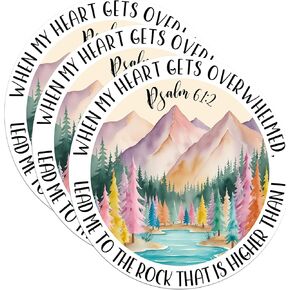 Pack 3PCS 2" - When My Heart is Overwhelmed Sticker Psalm 61:2, Christian, Bible, Faith, Religious Inspirational Quote Waterproof Vinyl Stickers for Water Bottle Tumbler Helmet Car Laptop Phone Gift