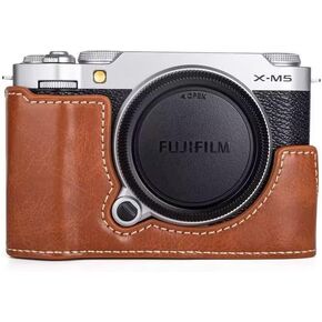 MUZIRI KINOKOO Fuji X-M5 Case, PU Leather Half Case for Fuji X-M5 Camera, Protective Bottom Case for Fuji X-M5/Fuji XM5 Camera - with Opening Bottom and Hand Grip Design - Coffee
