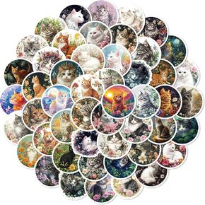 50Pcs Graffiti Cat Stickers Waterproof Vinyl Cute Kitten Stickers for Laptop, Water Bottle, Kindle, Suitcase, Bicycle, Notebooks, Scrapbooking, Vintage Kitty Decals