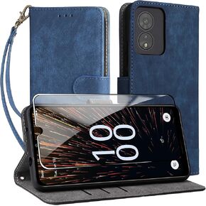 Wallet Case Compatible with Boost Mobile Celero 5G SC 2024 with Screen Protector,Women Men RFID Blocking PU Leather Flip Cover Wrist Strap Credit Card Slots Phone Case,Blue
