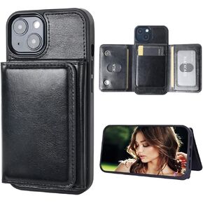 Wallet Case Compatible for iPhone 14 with Card Holder,Premium Leather Bring Good Feelings and Charms,Easily 3 Cards,Kickstand,Just Right Strong Magnet,Raised coner add Protection(Black