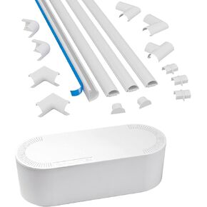 D-Line Cable Management Box (Large) & Small Cable Raceway Multipack 4X 0.78 (W) x 0.39" (H) x 39" Lengths (13.12ft Total) with 12 Accessories - White