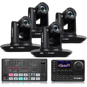 FoMaKo 4K PTZ Camera HDMI, AI Auto-Tracking, 4K 20X Optical Zoom(4pcs),KC606 PTZ Controller, M1 Video Mixer Switcher, for Church Worship Education Conference Events, PTZ Bundle(K20UH X4+M1+KC606)