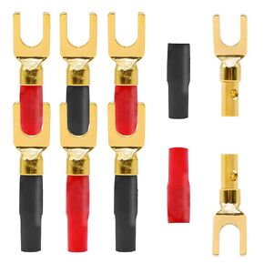 Y Spade Plugs Speaker Connectors, Gold Plated Barrier U Fork Banana Plugs Connectors Solderless Terminals for Speaker Amplifier Sound System Home Audio Wire Cable -8pcs