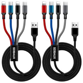 Multi Charging Cable,USB A to 4 in 1 Nylon Braided Dual IP/Type C/Micro Port Fast Charger Cord for iPhone 16 15 14 13 12 Pro Max iPad Mini Air,Galaxy S23/S22/S20,Cell Phones Tablets and More-2Pack
