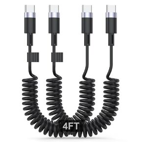 USB C إلى USB C Cable Cable 2-pack 4ft PD 60W 3A USBC شحن سريع كبل الشحن القابل للسحب من نوع C Car Charger for iPhone 16/15/plus/pro/max ، iPads ، iPods ، MacBooks ، Galaxy S25/S24/S23/S22+/ultra ، etc