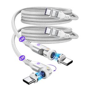 A.S Gen3 USB C Magnetic Charging Cable 240W (White, 3.3ft/6ft), 9Pin USB C to USB C Magnetic Charger Cable/360&180 Rotation Magnetic Phone Charger Data Cable for Phone 15/M-Book/Pad Series