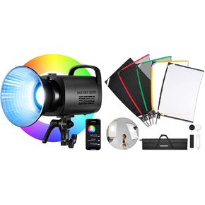 NEEWER CB60 RGB 70W LED Video Light with App Control, COB Full Color Continuous Output Lighting 18000Lux/1m CCT 2700K-6500K for Photography Studio Video Recording, SF6090F Folding Reflectors Included