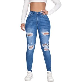 SweatyRocks Women's Casual High Rise Ripped Jeans Zipper Fly Skinny Denim Pants