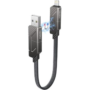 USB C and Lightning Cable 4 in 1, 6FT 60W Fast Charging Flat Braided Dual Head Charger Cord for iPhone 16 Pro Max 15 14 13 12 11 iPad, Samsung Galaxy, Google Pixel, Moto, TCL, LG Phones and More