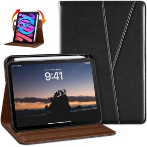 DTTO Rotating Case for iPad Mini 7(A17 Pro) 2024 / iPad Mini 6 2021, 360 Degree Swiveling Premium Leather Folio Stand Cover with Pencil Holder for iPad Mini 7th/6th Generation 8.3'', Brown