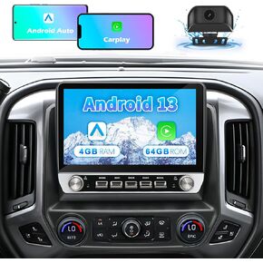 Car Stereo Radio for Chevrolet Silverado & GMC Sierra 2014 2015 2016 2017 2018, Android 13 4G+64G Wireless CarPlay Android Auto, 10 inch Touchscreen GPS Navigation FM SWC Headunit, Backup Camera