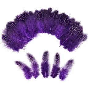 THARAHT Spotted Feathers 120pcs 2-3inch Small Natural Bulk Guinea Pheasant Feather for Crafts Hats Dream Catcher Decoration Feathers,Purple