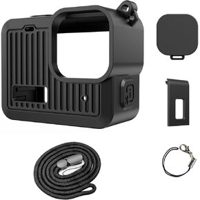 Silicone Protective Case for Go Pro Hero 4K, Battery Side Cover, Black Silicone case, Lens Cover, Hand Strap, Neck Strap Strap for Hero 4K Accessories Kit