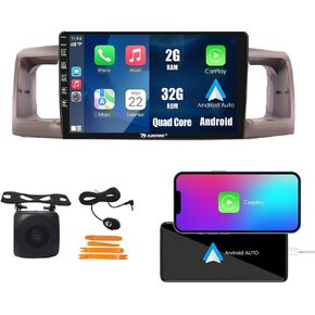 Car CarPlay Android Auto Navigation Stereo GPS Radio 9" IPS Touchscreen Headunit Tablet Media Player for Toyota Rav 4 Corolla Hilux Landcruiser Fortuner Prado, if Applicable Quad Core 2G+32G Brown